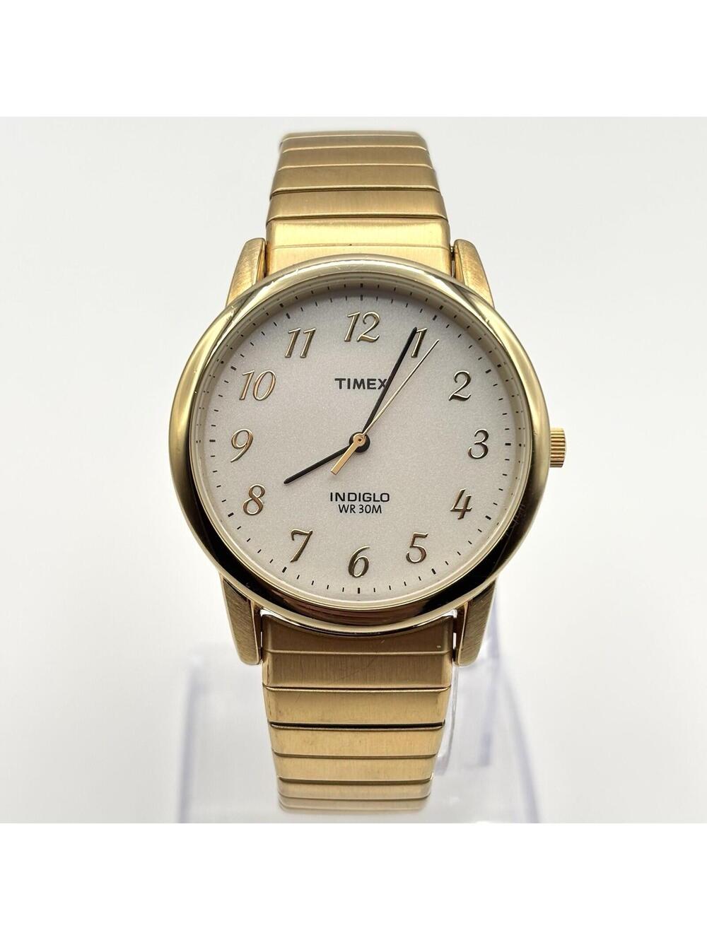 Vintage Timex Gold-Tone Light Champagne Dial Indiglo Easy Reader 35mm Watch